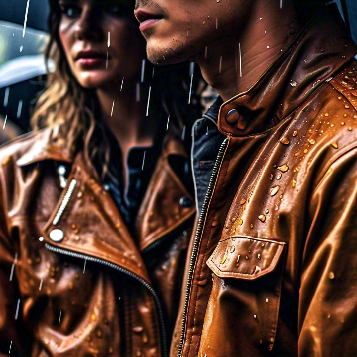 Leather coat in rain online