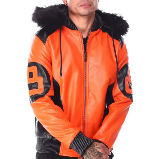 8 Ball Hooded Orange Bomber Jacket