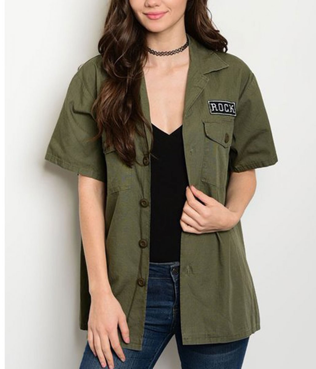 Army Green Rock Short Sleeve Women's Jacket - Films Jackets