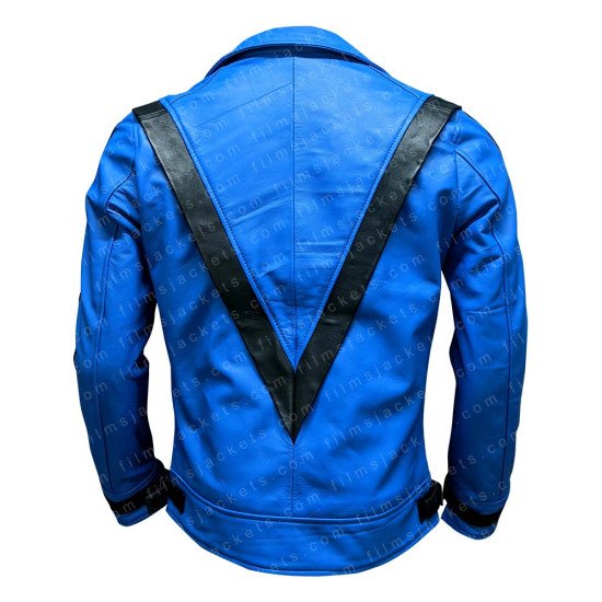 Striped Michael Jackson Blue Thriller Jacket - Jackets Masters