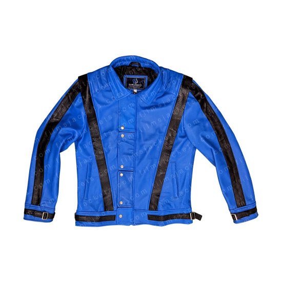 Striped Michael Jackson Blue Thriller Jacket - Jackets Masters
