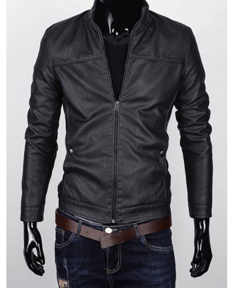 men's slim fit faux leather jacket