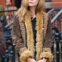 A Complete Unknown Elle Fanning Brown Jacket