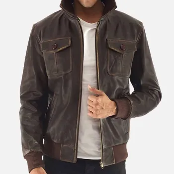 Aaron Bomber Brown Leather Jacket