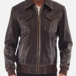 Aaron Bomber Brown Leather Jacket