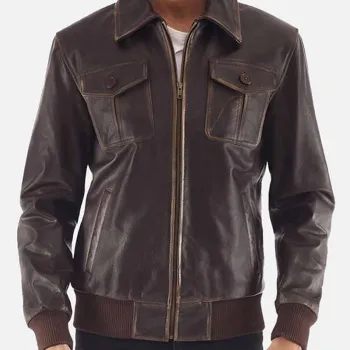 Aaron Bomber Brown Leather Jacket