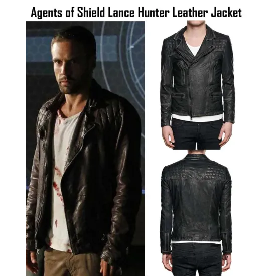 Agents of Shield Lance Hunter Black Leather Biker Jacket