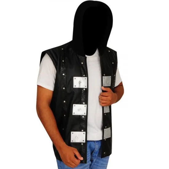 AJ Style P1 Black Leather Vest with Hood