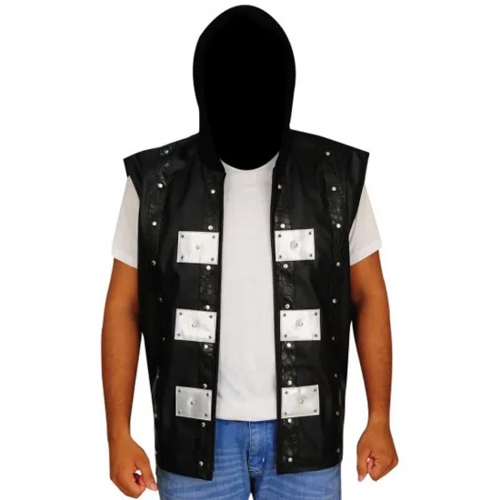 AJ Style P1 Black Leather Vest with Hood