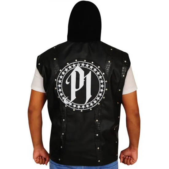 AJ Style P1 Black Leather Vest with Hood