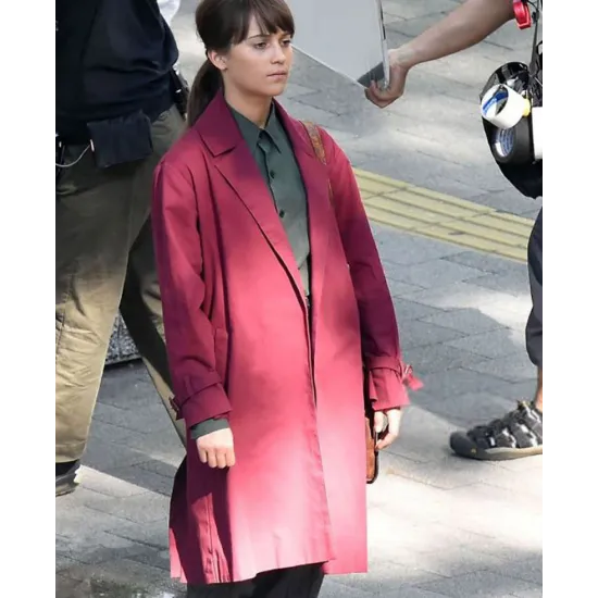 Earthquake Bird Alicia Vikander Burgundy Coat