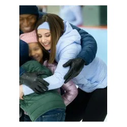 Happiest Season Alison Brie Blue Puffer Jacket