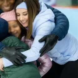 Happiest Season Alison Brie Blue Puffer Jacket