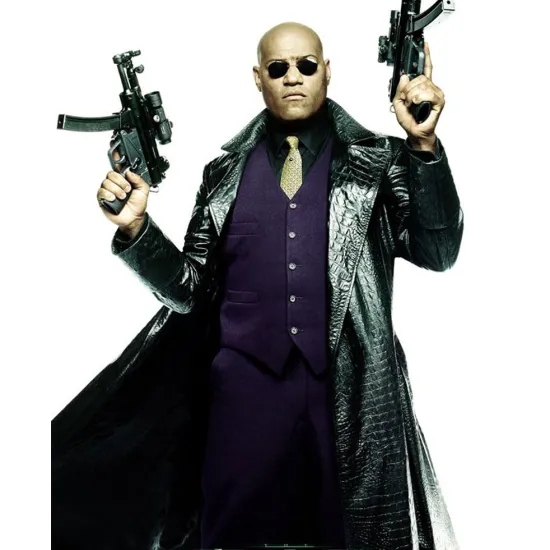 The Matrix Laurence Fishburne Black Leather Coat