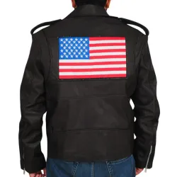 Men's American Flag Black Leather Motorcycle Jacket