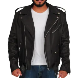 Men's American Flag Black Leather Motorcycle Jacket