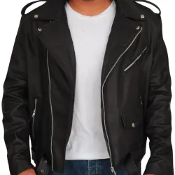 Men's American Flag Black Leather Motorcycle Jacket