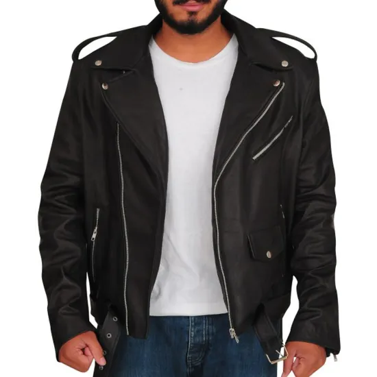 Men's American Flag Black Leather Motorcycle Jacket