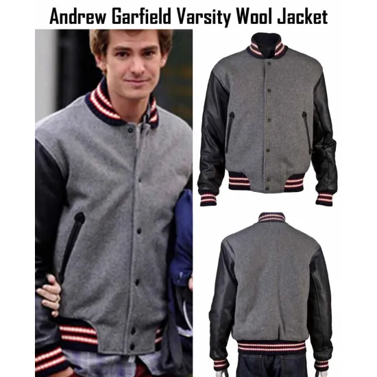 Andrew Garfield Varsity Wool Jacket with Leather Sleeves