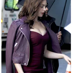 Oceans 8 Anne Hathaway Purple leather Jacket