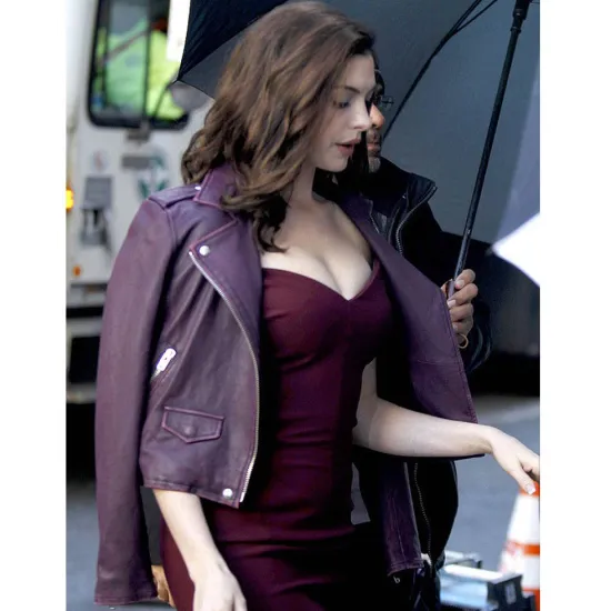 Oceans 8 Anne Hathaway Purple leather Jacket