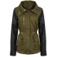 Women's Army Green Jacket with Black Leather Sleeves