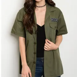 Army Green Rock Short Sleeve Women's Jacket