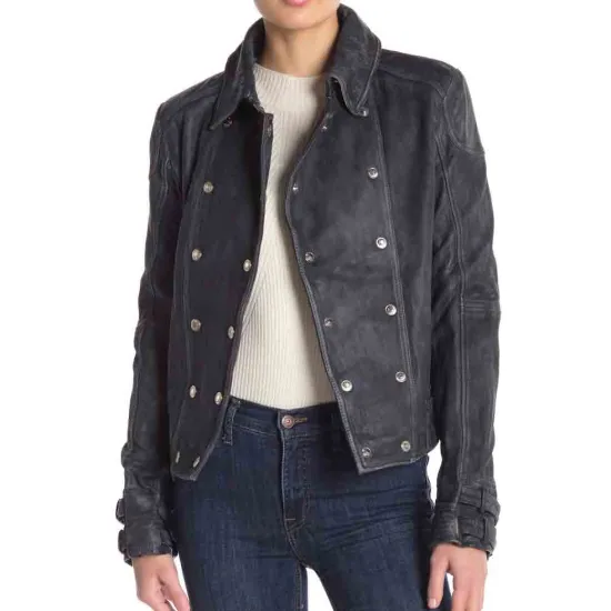Arrow Juliana Harkavy Double Breasted Black Leather Jacket