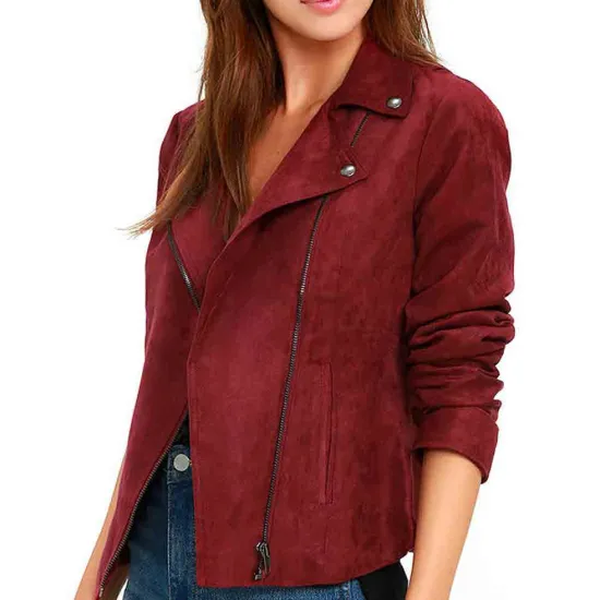 Arrow Season 5 Willa Holland Red Suede Biker Jacket