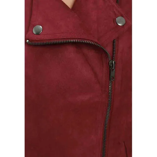 Arrow Season 5 Willa Holland Red Suede Biker Jacket