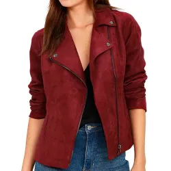 Arrow Season 5 Willa Holland Red Suede Biker Jacket