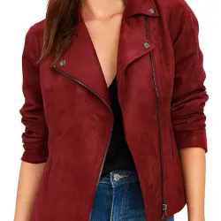 Arrow Season 5 Willa Holland Red Suede Biker Jacket