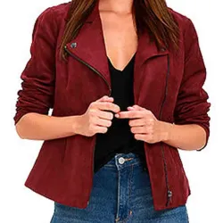 Arrow Season 5 Willa Holland Red Suede Biker Jacket