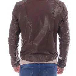 Men's Biker Asymmetrical Brown Leather Jacket