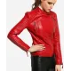 Women's Padded Sleeves Asymmetrical Red Leather Biker Jacket