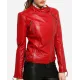 Women's Padded Sleeves Asymmetrical Red Leather Biker Jacket