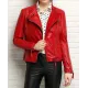 Women's Padded Sleeves Asymmetrical Red Leather Biker Jacket