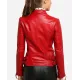 Women's Padded Sleeves Asymmetrical Red Leather Biker Jacket