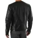 Men's Collarless Asymmetrical Black Leather Jacket