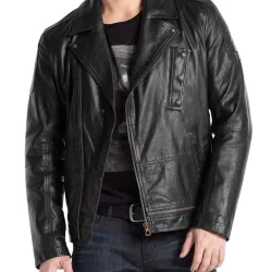 Men's Asymmetrical Zipper Moto Black Leather Jacket