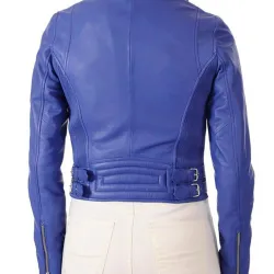 Women's Asymmetrical Zipper Blue Leather Biker Jacket