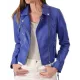 Women's Asymmetrical Zipper Blue Leather Biker Jacket