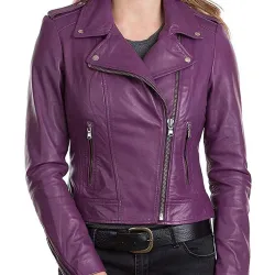 Women's Asymmetrical Zipper Purple Leather Biker Jacket