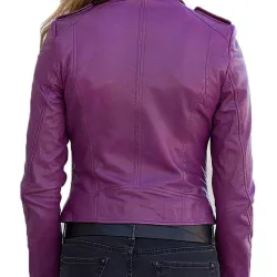 Women's Asymmetrical Zipper Purple Leather Biker Jacket