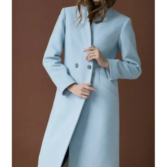 Autumn Baby Blue Wool Double Breasted Coat