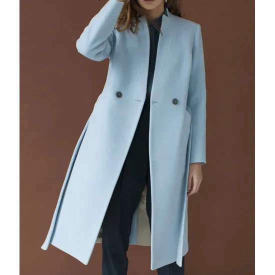 Autumn Baby Blue Wool Double Breasted Coat
