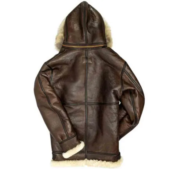 Men’s B3 Shearling Hooded Brown Leather Jacket 