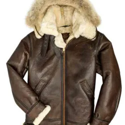 Men’s B3 Shearling Hooded Brown Leather Jacket 