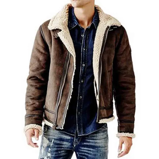 Men's B3 Suede Brown Leather Shearling Jacket