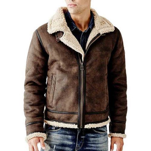 Men's B3 Faux Shearling Brown Suede Bomber Jacket - Films Jackets